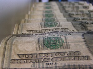 Artistic photograph of multiple US$20 bills