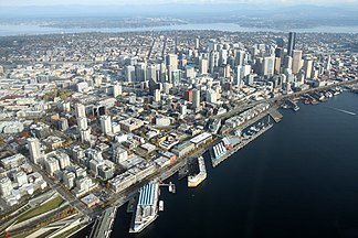 English: Aerial photograph of Downtown Seattle, 2011