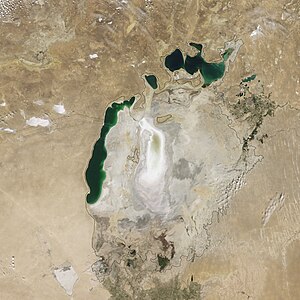 Mar de Aral desde el espacio (norte arriba), agosto de 2009.