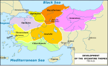 Map of Byzantine Empire showing the themes in circa 650