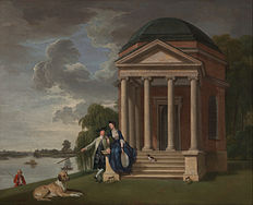 دايفيد جاريك and his Wife by his Temple to Shakespeare at Hampton (circa 1762)