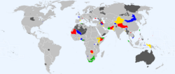 Membroj de UNPO. Eksaj membroj estas en malhelgriza.