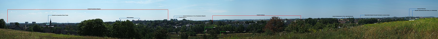 Panorama Brzozowic i Kamienia (po prawej część śródmieścia z Kalwarią i Bazyliką NMP)