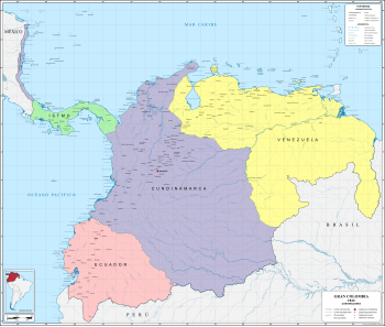 Departamentos de la Gran Colombia en 1822.