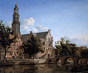 View of the Keizersgracht and the Westerkerk in Amsterdam label QS:Len,"View of the Keizersgracht and the Westerkerk in Amsterdam" label QS:Lpl,"Widok Keizersgracht i Westerkerk w Amsterdamie" label QS:Lnl,"Gezicht op de Keizersgracht met de Westerkerk in Amsterdam" circa 1667-1670. oil on panel medium QS:P186,Q296955;P186,Q106857709,P518,Q861259 . 54 × 63 cm (21.2 × 24.8 in). Private collection institution QS:P195,Q768717