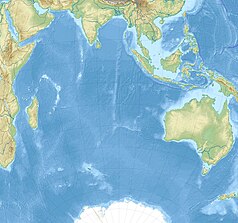 Mapa konturowa Oceanu Indyjskiego, po prawej znajduje się punkt z opisem „Morze Timor”