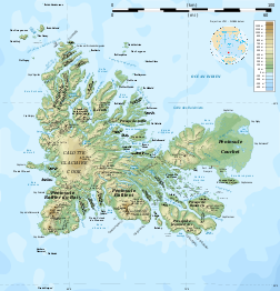 Carte topographique des îles Kerguelen. (image vectorielle)