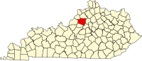 Map of Kentucky highlighting Shelby County