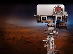 Testa del rover, sono facilmente individuabili le fotocamere e inferiormente le sporgenze dove sono alloggiati i sensori del MEDA