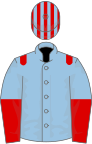 Light blue, red epaulets, halved sleeves, light blue and red striped cap