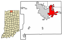 Location of Mishawaka in St. Joseph County, Indiana.