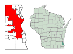Location of Milwaukee in Milwaukee County, Wisconsin