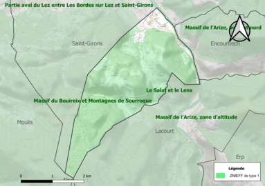 Carte des ZNIEFF de type 1 sur la commune.