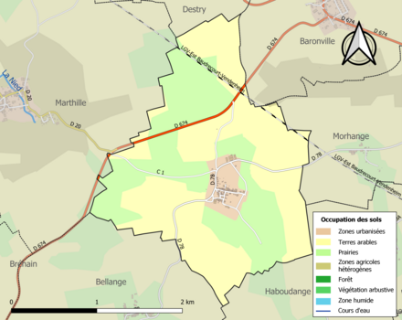 Carte en couleurs présentant l'occupation des sols.