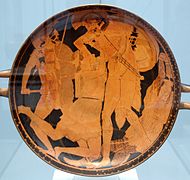 "Aquiles e Penthesilea", (gregos e amazonas). Pintor de Penthesilea. 470-460. Corte, D. Munich.