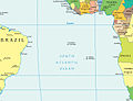 Ubicación de las islas de isla Ascensión y de Santa Elena en el Atlántico Sur.