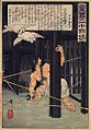長篠の戦いの時、長篠城を密かに脱出する鳥居強右衛門を描いた『皇国二十四功　鳥居強右衛門勝商』