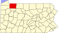 Map of Pennsylvania highlighting Warren County