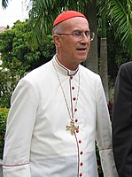 In plaats van een zwarte soutane, mag ook een witte worden gedragen. De knopen en zoom mogen niet wit zijn. Kardinaal Tarcisio Bertone draagt hier een witte soutane, met rode zoom en knopen.