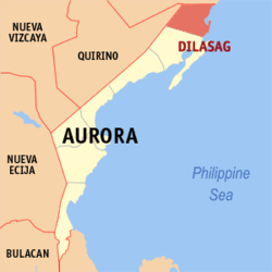 Mapa ng Aurora na nagpapakita sa lokasyon ng Dilasag.