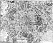 باريس مقسمة إلى أرباعها، 1705، الثامنة من الخرائط الثمانية الزمنية لباريس من نيكولاس دي لا ماري ترايت دي لا الشرطة، من قبل نيكولا دي فر. (بي إن إف غاليكا).