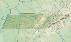 Mapa konturowa Tennessee, po prawej znajduje się punkt z opisem „Park Narodowy Great Smoky Mountains”