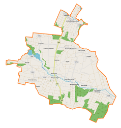 Mapa konturowa gminy Wojcieszków, w centrum znajduje się punkt z opisem „Bystrzyca”