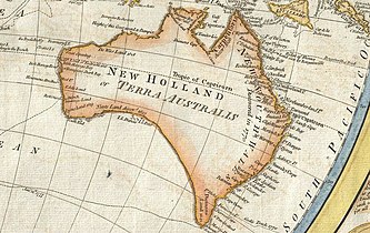 Trópico de Capricornio a su paso por Australia en el Mapa del mundo de Dunn de 1794