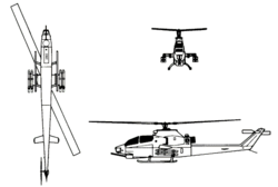 Az AH-1F Super Cobra háromnézeti rajza