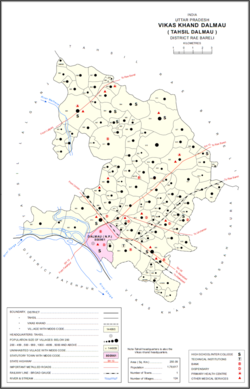 Map showing Dinganj (#975) in Dalmau CD block