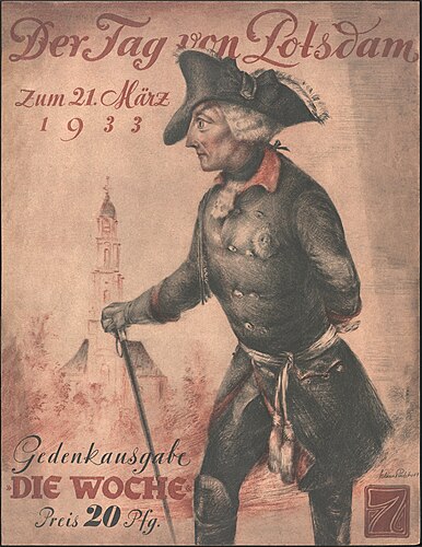 Портрет Фридриха Великого работы Клауса Рихтера на обложке специального выпуска журнала Die Woche, посвящённого Дню Потсдама