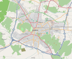 Mapa konturowa Lublany, u góry znajduje się punkt z opisem „Arena Stožice”