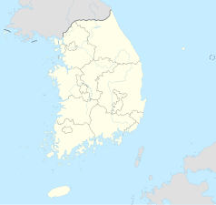 Mapa konturowa Korei Południowej, blisko centrum na lewo u góry znajduje się punkt z opisem „Cheonan”