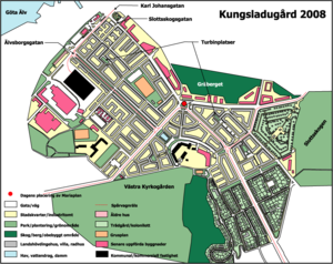 Vänster: Lilienbergs plan för Kungsladugård, 1916. Höger: Kungsladugård, 2008.