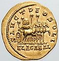 Elagabalus Aureus Sol Invictus op een munt uit 218