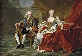 Felipe V (1683-1746) e Isabel de Farnesio (1692-1766) por Louis-Michel van Loo Adquirieron conjuntamente casi la mitad de las pinturas de la colección Maratta y las esculturas de Cristina de Suecia. El rey además incorporó Las hilanderas y el Tesoro del Delfín, y la reina formó la colección de Murillo.