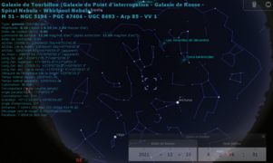 M51, position avant le lever du soleil vers le 15 décembre avant le lever du soleil.