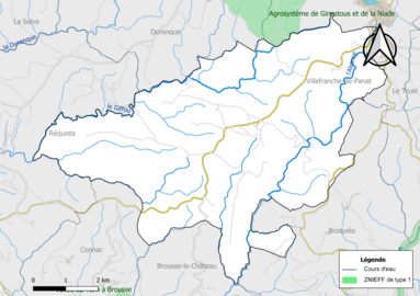 Carte de la ZNIEFF de type 1 de la commune.