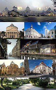 De sus în jos: Spitalul Colțea, Ateneul Român, Calea Victoriei, Centrul Vechi, Palatul de Justiție, Palatul CEC, Banca Națională, Parcul Floreasca
