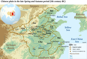 Start of the en:Warring States Period, 5th centry BC, before the breakup of Jin and the Qin move into Sichuan. The Wei on this map is en:Wei (Spring and Autumn Period), not the other Wei which was a fragment of Jin