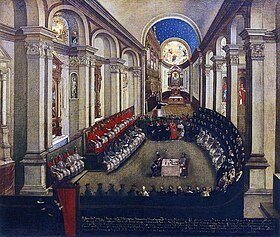 Réunion du concile en l'église Santa Maria Maggiore de Trente. Musée diocésain de Trente.