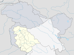 Mapa konturowa Dżammu i Kaszmiru, na dole po lewej znajduje się punkt z opisem „Rajouri”