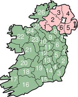 Ирландияның графтықтары нөмірленген картасы