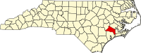 Округ Джонс на мапі штату Північна Кароліна highlighting