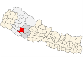 Salyan District i Rapti Zone (grå) i Mid-Western Development Region (grå + lysegrå)