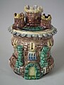 Tobacco jar and cover, c. 1870, coloured glazes, Portugal