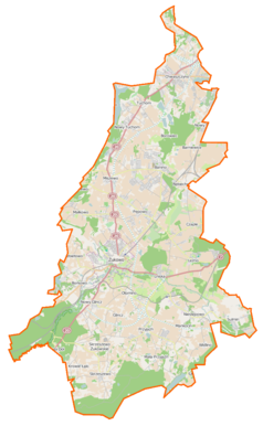 Mapa konturowa gminy Żukowo, na dole znajduje się punkt z opisem „Przyjaźń”