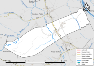 Carte en couleur présentant le réseau hydrographique de la commune