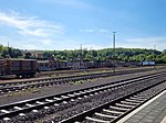 Holzverladung mit speziellen Greifarmen am Bahnhof Oker im Harz, 2021