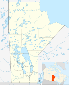 Mapa konturowa Manitoby, na dole znajduje się punkt z opisem „Winnipeg”